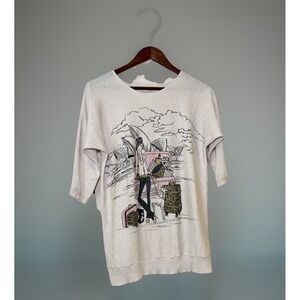 Mesh & Lace Womens Size Sm Embellished Graphic Top Fashion Illustration Travel